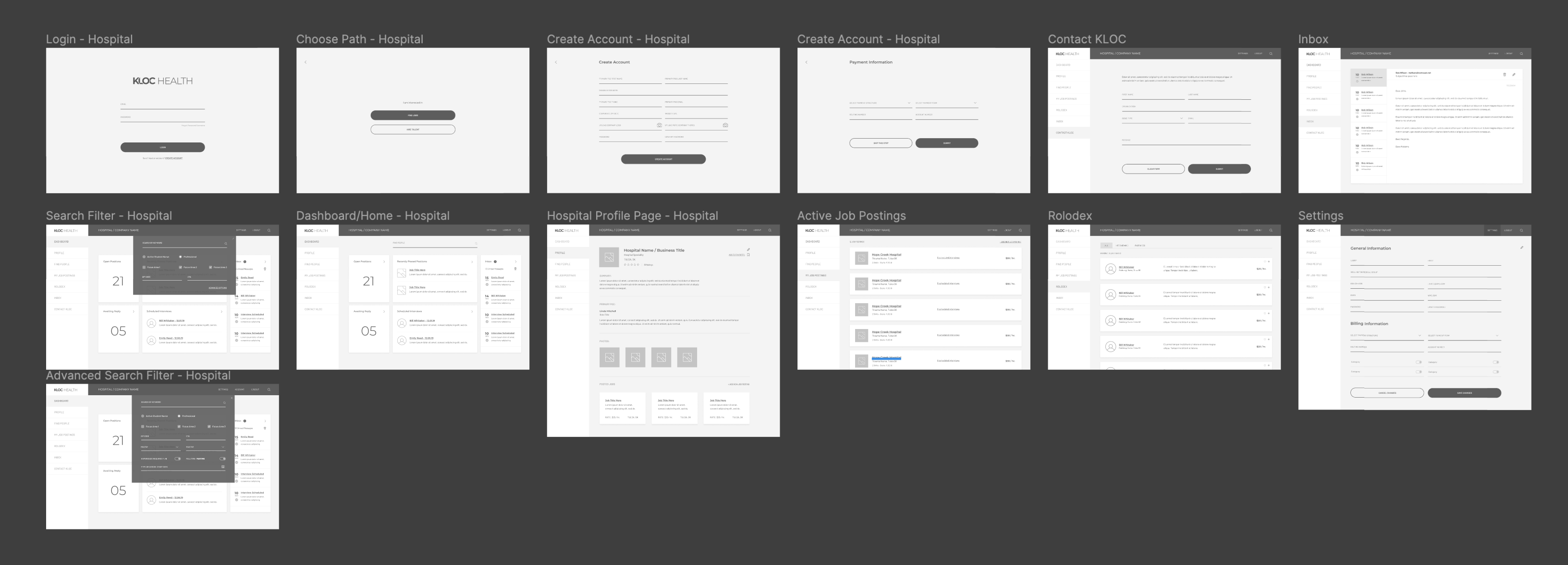 Desktop wireframes