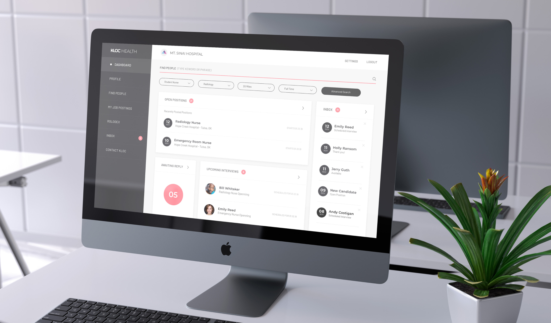Kloc dashboard mockup
